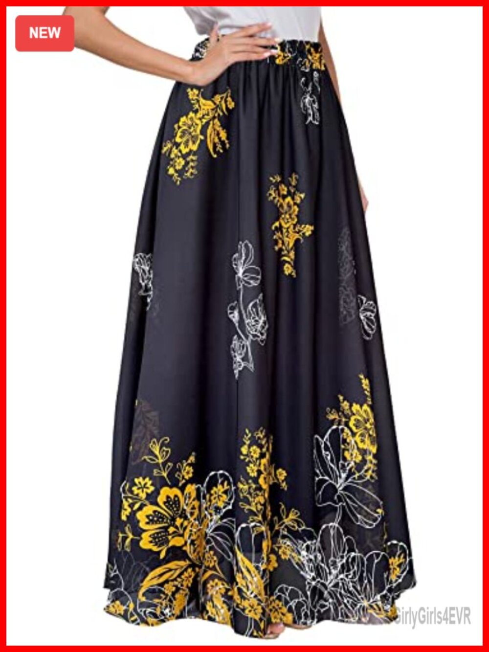 Afibi Women Floral Chiffon Maxi Skirt - Pull On High Waisted Summer Beach
